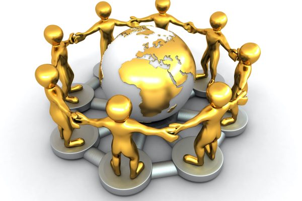 social-world ASmall Group of people around of earth. 3d